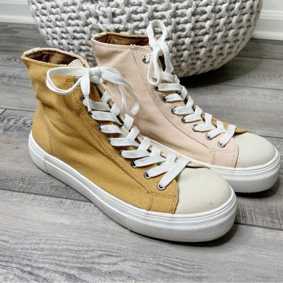 Coconuts by Matisse Shea Canvas High Top Colorblock Sneakers Natural Multi 8.5 - Picture 1 of 6